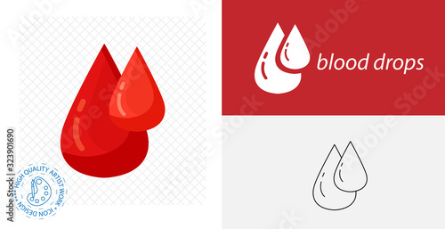Red blood drops flat icon. vector illustration.