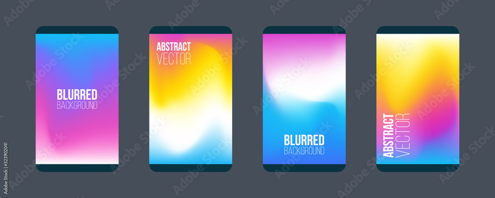 Set of abstract color blurred backgrounds. Dynamic color flow gradients. Vector illustration.	