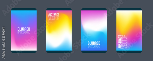 Set of abstract color blurred backgrounds. Dynamic color flow gradients. Vector illustration. 
