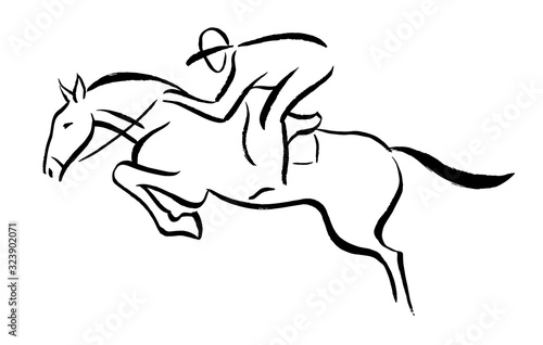Equestrian sport emblem - black vector design on white background.