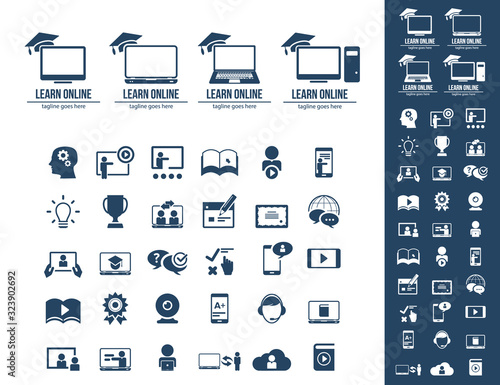 E-Learning, education. Collection of e-learning related icons