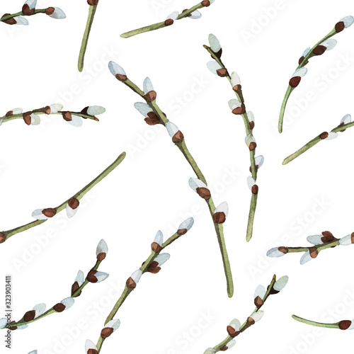 Seamless pattern with willow twigs. Background for spring illustration. Pattern for wallpaper, prints design. Happy Easter textile texture. Vector.