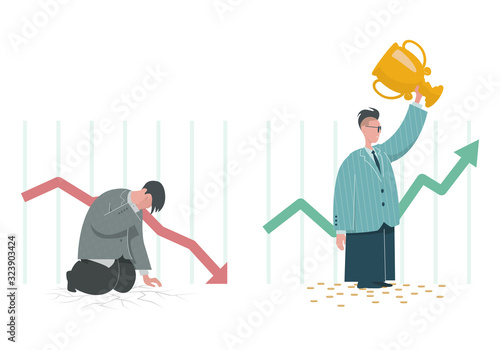 Flat illustration with winner and loser businessman.