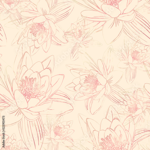 Seamless pattern with flowers of lotus.