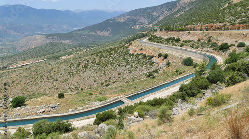 Long irrigation canal in mountains, Delphi, Greece