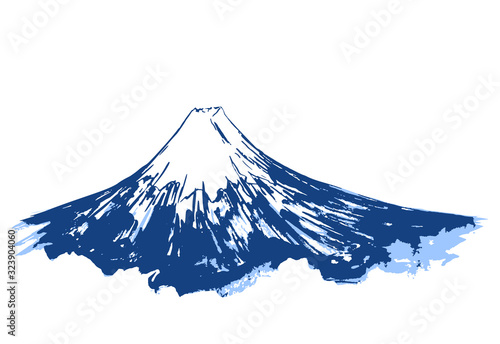 Fuji mount ink paint hand drawn art design, Japanese mountain in vector paintbrush calligraphy style. Mount Fuji with snow peak, Japan and Tokyo landmark symbol ink sketch graphic with brush texture