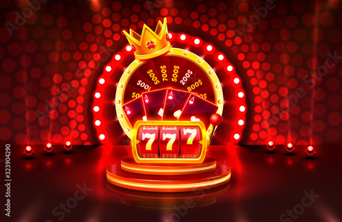 Casino 3d cover, slot machines and roulette with cards, Scene background art.