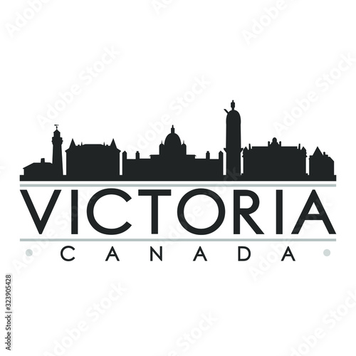 Victoria Canada Skyline. Silhouette Design City Vector Art. Landmark Famous Buildings.