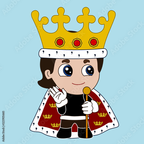 emoji with happy medieval king or emperor wearing his royal regalia with crown and fur that represents his authority, simple colored emoticon, simplistic colorful vector illustration