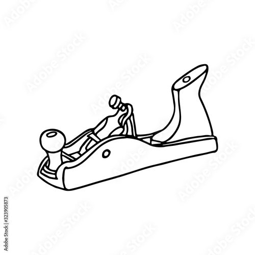 Plane  tool for wood in doodle style. Isolated outline. Hand drawn vector illustration in black ink on white background.
