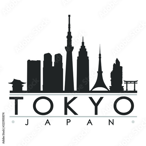 Tokyo Japan Skyline Silhouette. Skyline Stamp Vector City Design. landmark Famous Buildings.