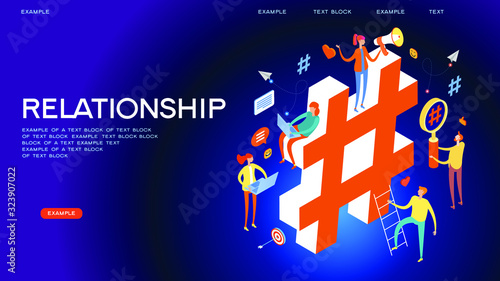 Social media concept. Relationship between persons. People sharing information via social media platforms. Online dating and networking concept. Flat vector illustration