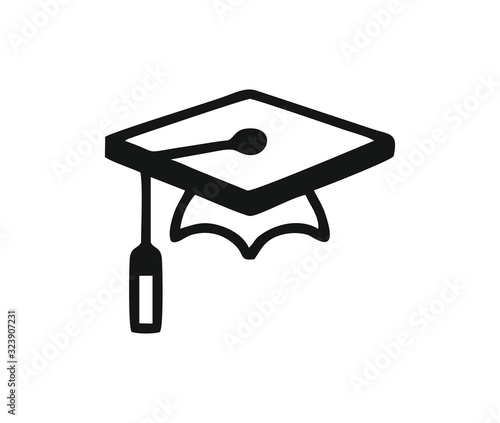 Square academic cap or graduation hat isolated vector in black and white for logo, sign, apps or website