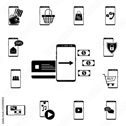 Smartphone wallet, usd icon. Mobile concept icons universal set for web and mobile