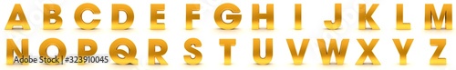 alphabet letters golden capital letter characters types gold font ABC 3d render graphic