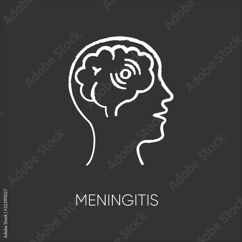 Meningitis chalk white icon on black background. Contagious meningococcal disease, dangerous meninges inflammation. Bacterial brain infection isolated vector chalkboard illustration