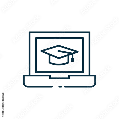 Isolated graduation cap inside laptop line style icon vector design