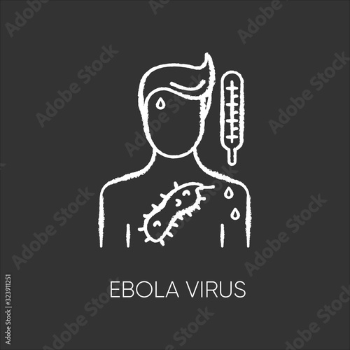 Ebola virus chalk white icon on black background. Dangerous viral disease, deadly infectious illness, fatal sickness. Person with EVD symptoms. isolated vector chalkboard illustration