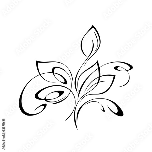 ornament 1033. stylized bouquet of leaves with curls in black lines on a white background