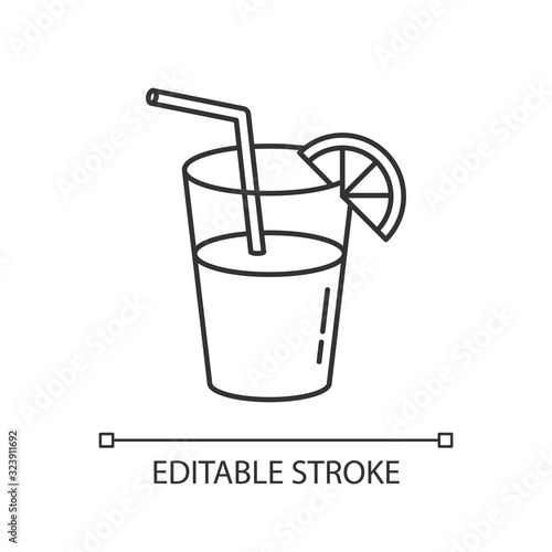 Long drink, cocktail pixel perfect linear icon. Thin line customizable illustration. Night club, bar, drinking establishment contour symbol. Vector isolated outline drawing. Editable stroke