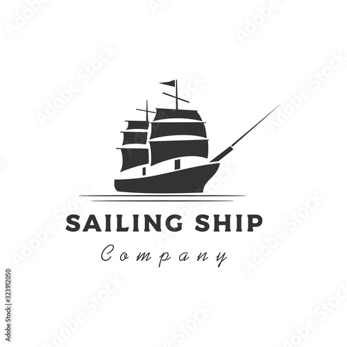 Retro Vintage sailing ship silhouette logo design
