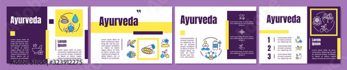 Ayurveda brochure template. Ayurvedic therapy flyer, booklet, leaflet print, cover design with linear icons. Oriental medicine. Vector layouts for magazines, annual reports, advertising posters