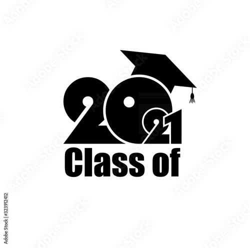 Class of 2021 with Graduation Cap. Flat design on white background