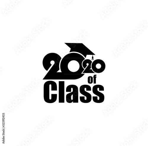Class of 2020 with Graduation Cap and text. Flat design on white background
