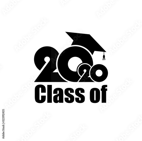 Class of 2020 with Graduation Cap. Flat simple design on white background