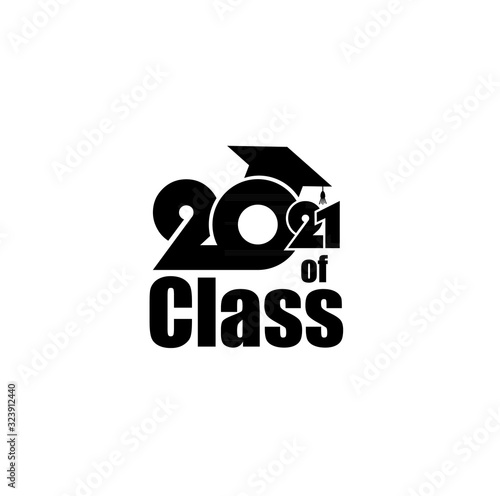Class of 2021 with Graduation Cap and text. Flat design on white background