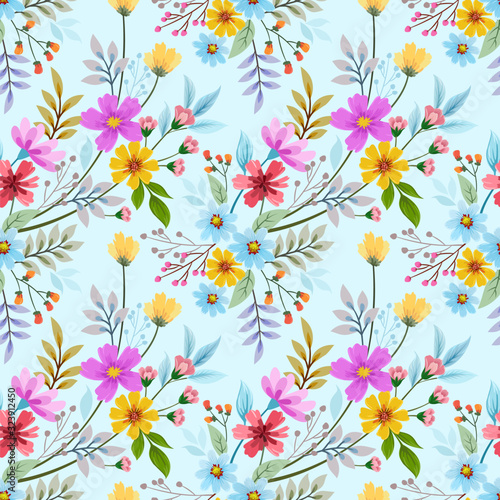 colorful hand drawn flowers seamless pattern vector design. can use for fabric textile wallpaper.