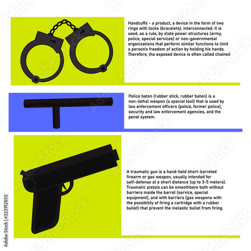 items that police use during protests, strikes, rallies to protect the authorities with a description
