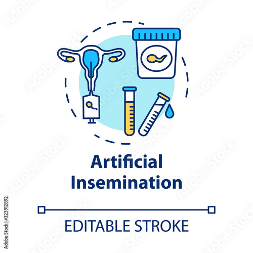 Artificial insemination concept icon. Alternative pregnancy. Lab procedure for woman. Reproductive technology idea thin line illustration. Vector isolated outline RGB color drawing. Editable stroke