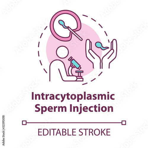 Intracytoplasmic sperm injection concept icon. In vitro fertilisation. Cell transfer. Reproductive technology idea thin line illustration. Vector isolated outline RGB color drawing. Editable stroke