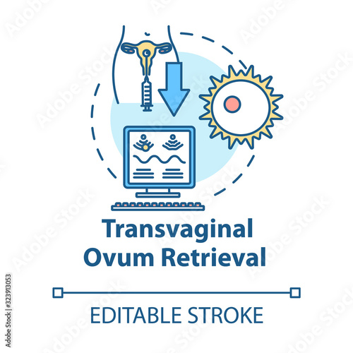 Transvaginal ovum retrieval concept icon. In vitro fertilisation. Hormone stimulation. Reproductive technology idea thin line illustration. Vector isolated outline RGB color drawing. Editable stroke
