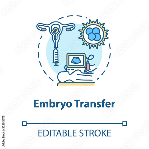 Embryo transfer concept icon. Ultrasound test. Pregnancy aid. Infertility treatment. Reproductive technology idea thin line illustration. Vector isolated outline RGB color drawing. Editable stroke