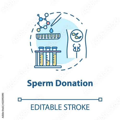 Sperm donation concept icon. In vitro fertilization. Fertility clinic. Male donor. Reproductive technology idea thin line illustration. Vector isolated outline RGB color drawing. Editable stroke