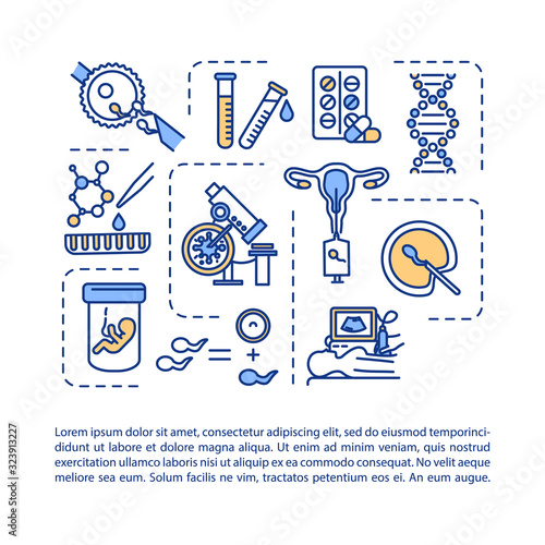 Assisted reproductive technology concept icon with text. Fertility medication. Alternative pregnancy. PPT page vector template. Brochure, magazine, booklet design element with linear illustrations