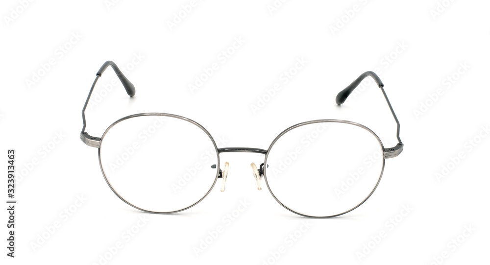 Fototapeta premium Closeup glasses isolated on white background, Vintage glasses texture background