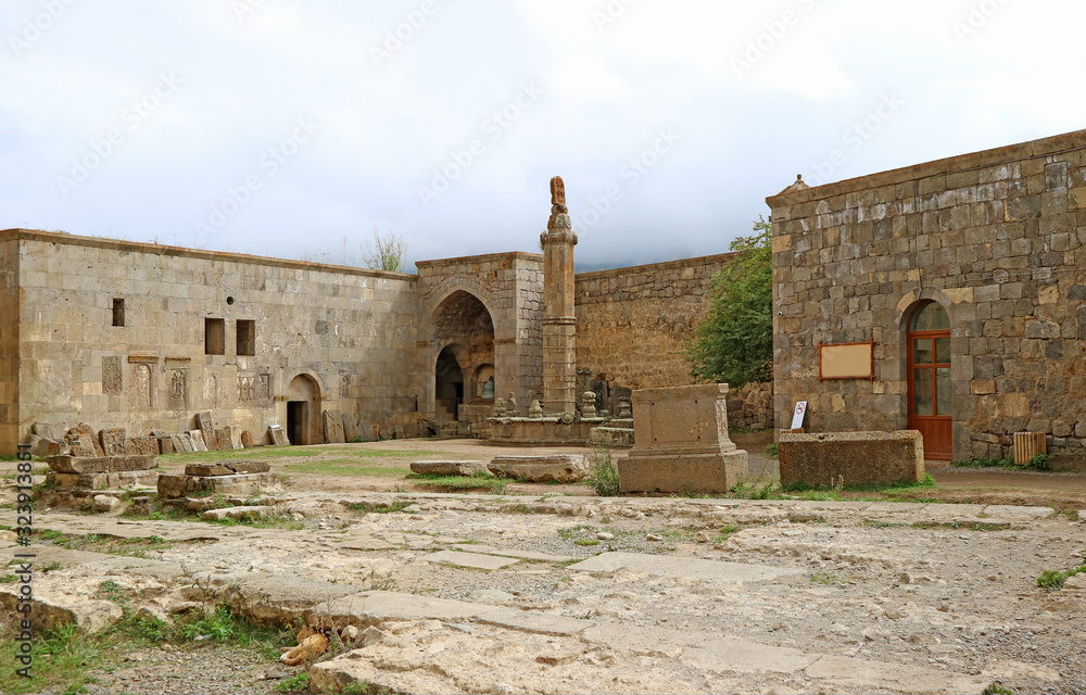 Ancient Seismographic Stone Pillar Called Gavazan in the Courtyard of Tatev Monastery Complex, Syunik Province, Armenia