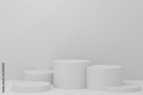3d rendered illustration with geometric step white cylinder podium platform for cosmetic product presentation.Mock up design empty space. Abstract composition in pastel background modern style