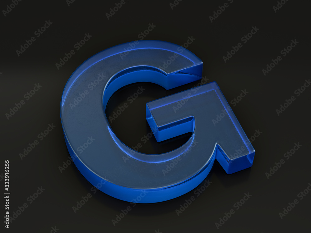 Glass letter G on black Glass letter G on black