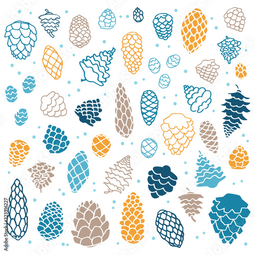 Collection of simple fir cone illustrations on white background