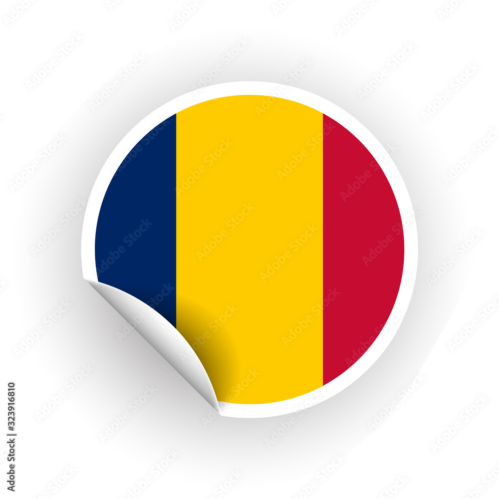 Fototapeta premium Sticker of Chad flag with peel off corner isolated on white background. Paper banner or circle curl label sticker with flip edge. Vector color post note for advertising design