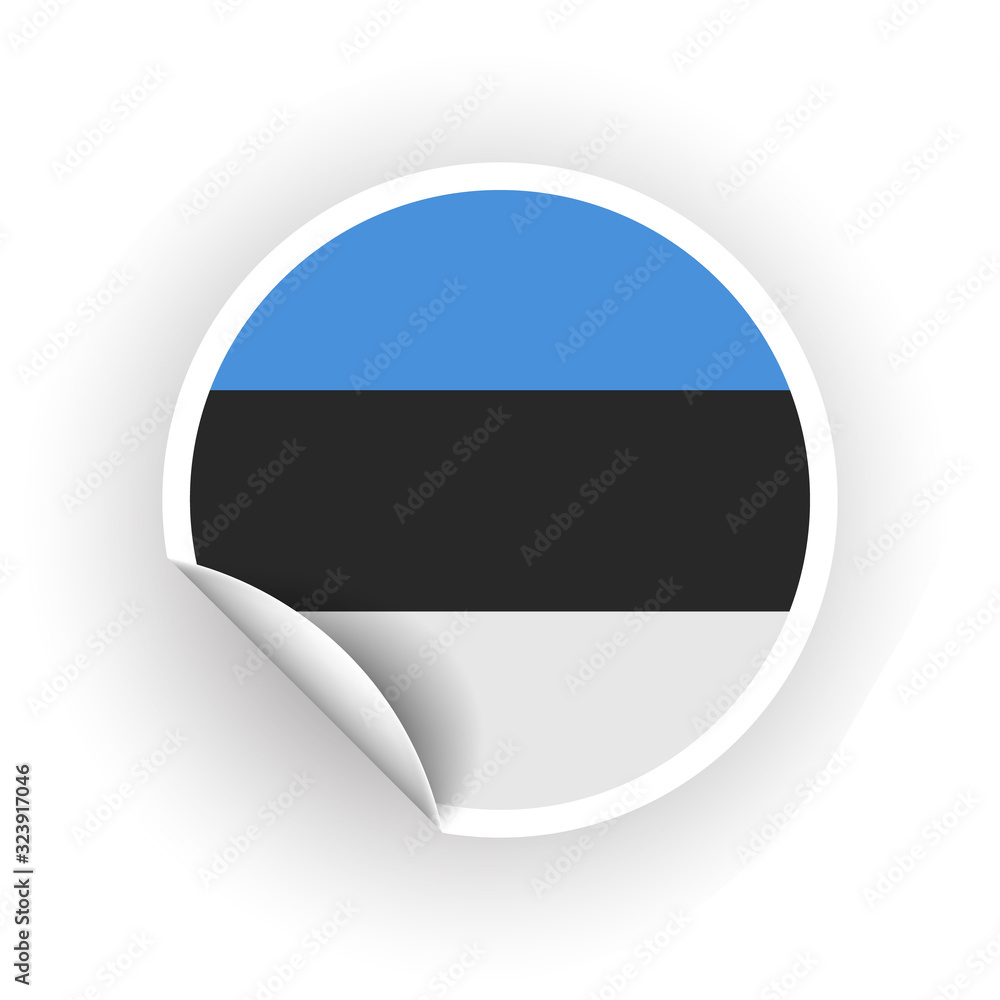 Sticker of Estonia flag with peel off corner isolated on white background. Paper banner or circle curl label sticker with flip edge. Vector color post note for advertising design Sticker of Estonia flag with peel off corner isolated on white background. Paper banner or circle curl label sticker with flip edge. Vector color post note for advertising design