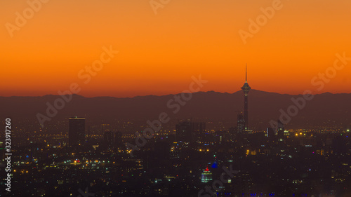 A View of Tehran, the capital of Iran just after sunset.