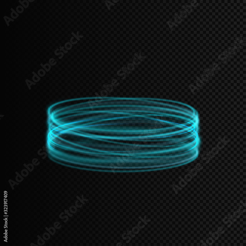 Vector shining radial circles. Illustration of curved lines. Blue whirlpool with magic glow effect isolated. It can be used as a decorative element in a game and your own projects. EPS10 file.