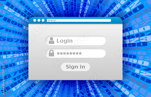 Login window to your account web protection blue of numbers in perspective
