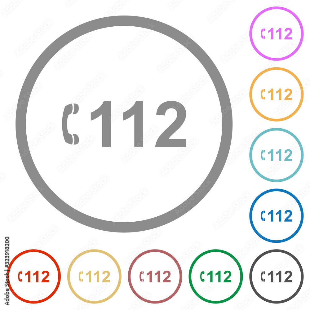 Emergency call 112 flat icons with outlines Emergency call 112 flat icons with outlines
