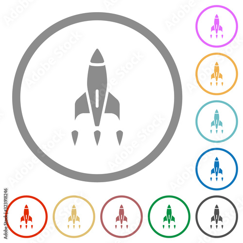 Rocket flat icons with outlines